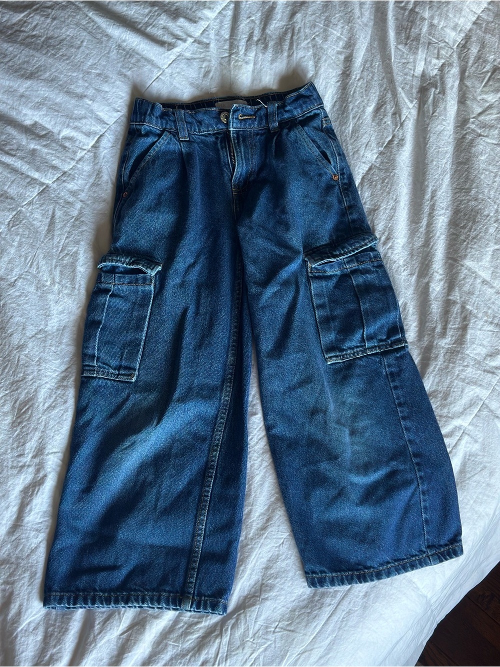 Zara Dark Blue Wide-Leg Cargo Jeans for Kids